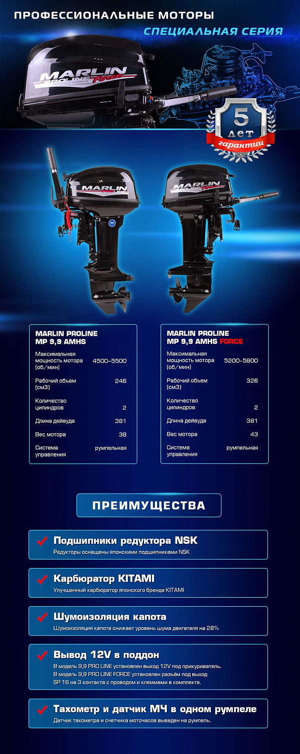 Лодочный мотор MARLIN PROLINE MP 9.9 (20) AMHS FORCE в Йошкар-Оле